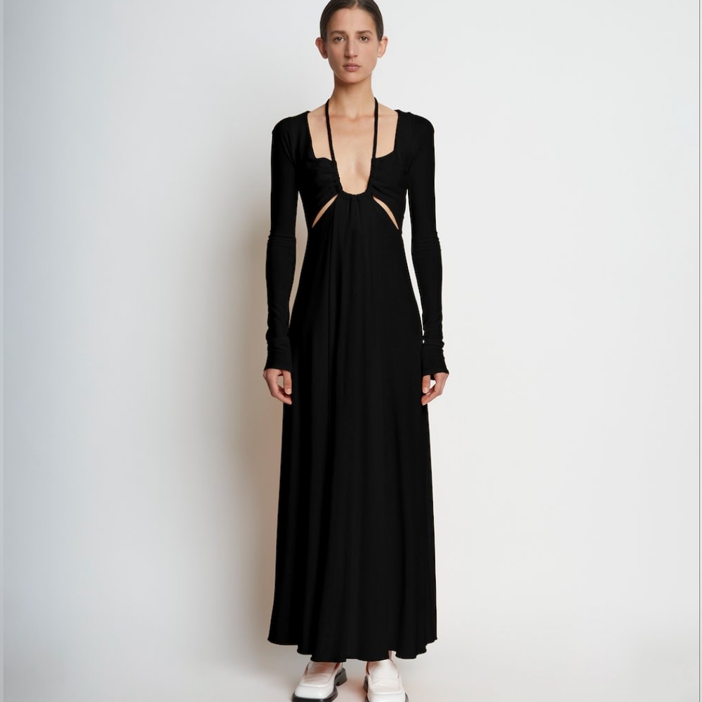 PROENZA SCHOULER  Matte Jersey Long Sleeve Dress Black US 8 Org $1,590